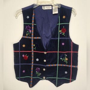 Vintage Studio Collection Velvet Floral Embroidered Vest Size PL